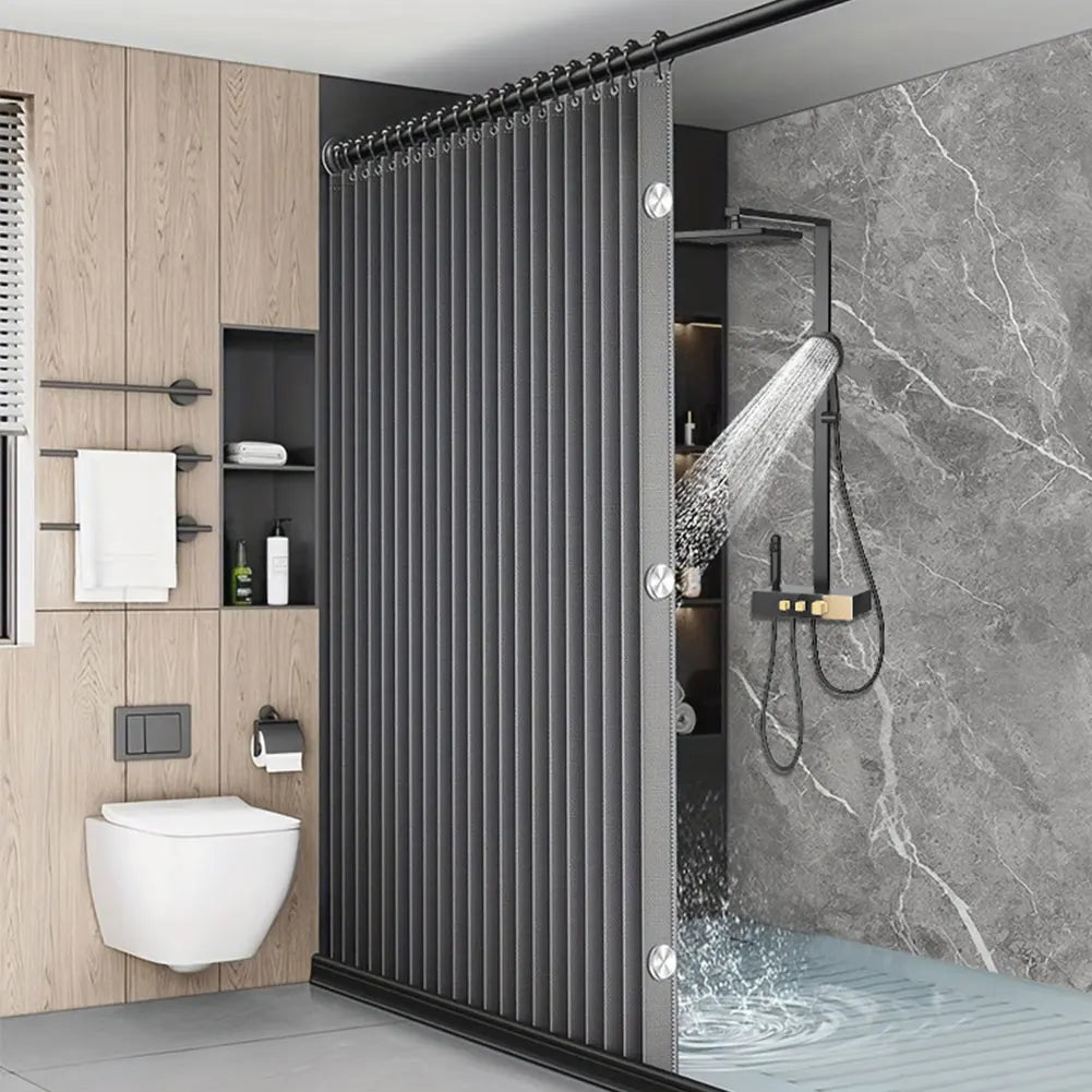 Foldable Magnetic Shower Curtain Waterproof Bath Curtain with 12/14 Hooks Modern Curtain Privacy Bathroom Divider for Bathroom