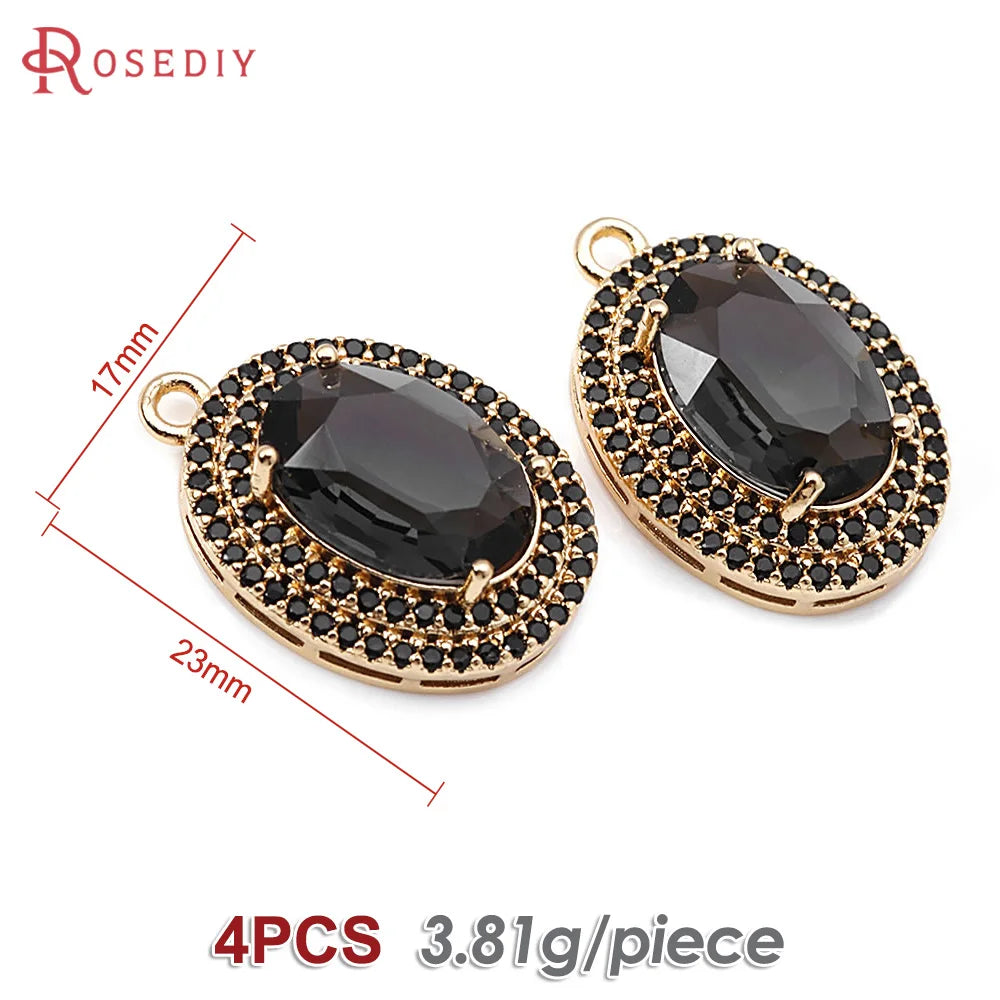 4PCS 18K Gold Color Brass Zircon Glass Oval Charms Pendants Necklace Earrings Diy Jewelry Accessories Rosediy official-website