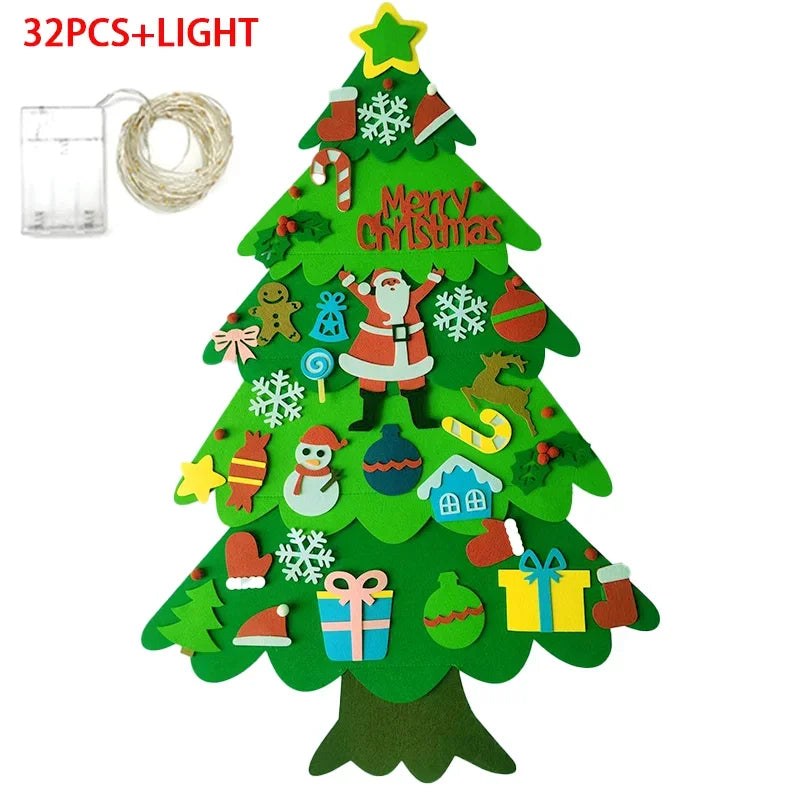 Felt Christmas Tree Gifts for Toddlers Kids with Led String Light, 3.2ft Wall Hanging DIY Xmas Tree 32 Ornaments Home Decoration