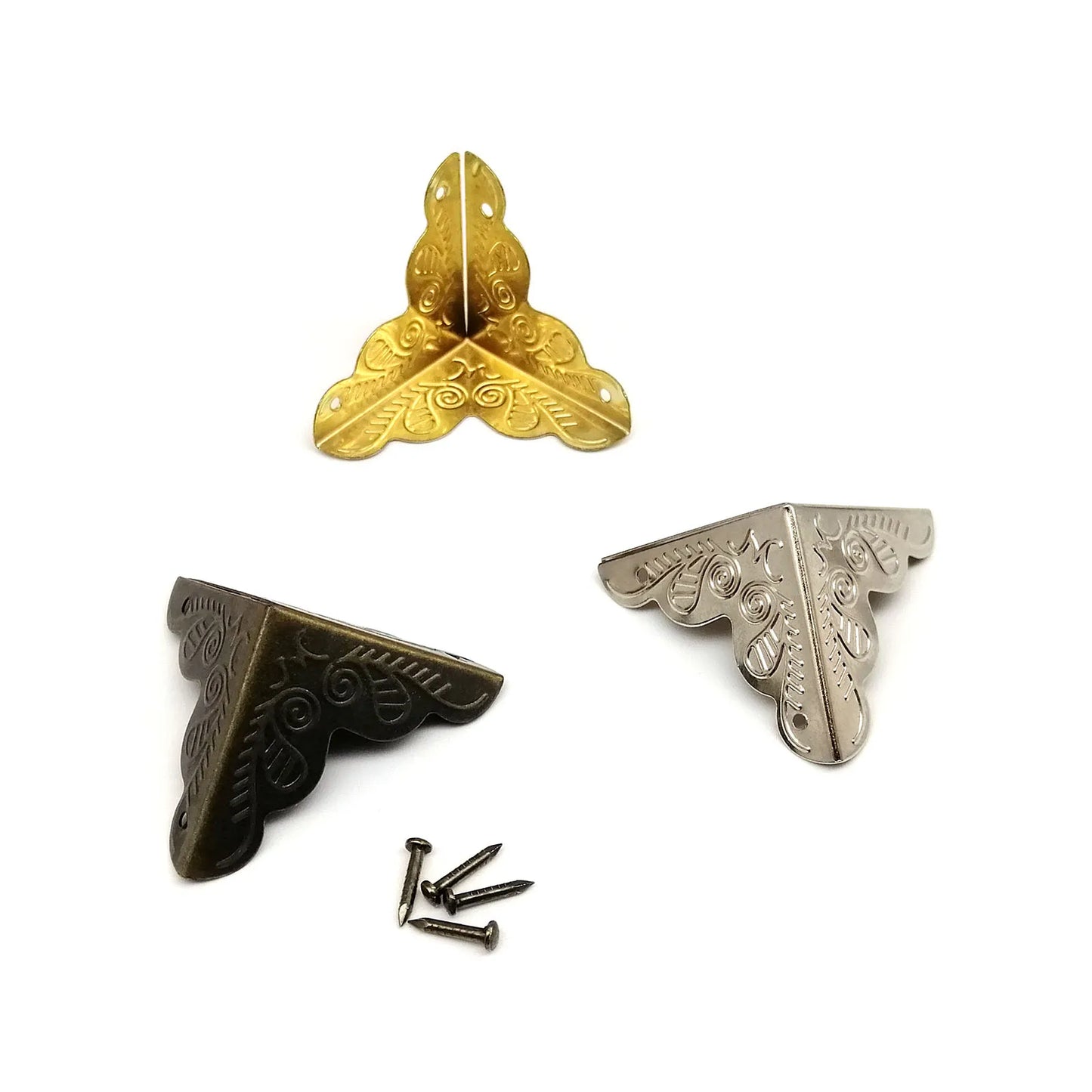 Lot de 12 coffres à bijoux décoratifs en laiton antique, bronze, doré et argenté, coffret cadeau pour vin, étui en bois, protection d'angle avec clou
