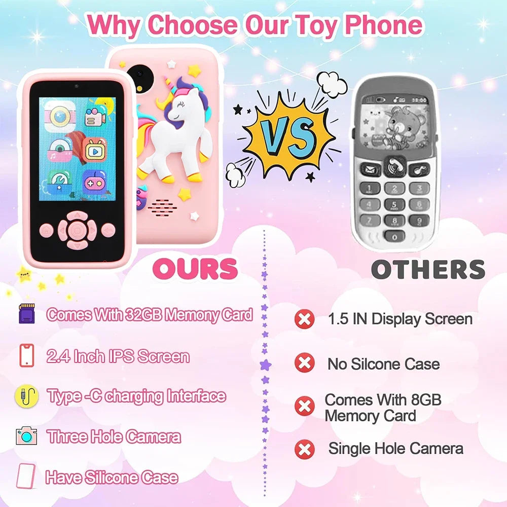2025 Children Mp3 Phone Camera Toys Puzzle Games Music Player Tooddler Leaning Toys for Girls Boys Age 3-12 Best Birthday Gifts