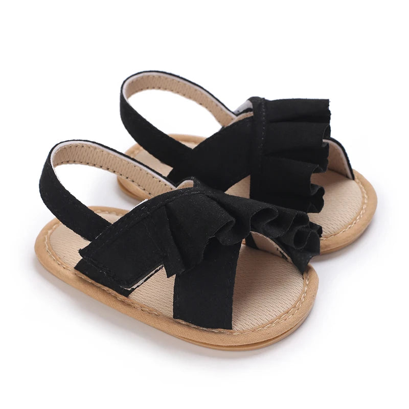 Sandales d'été pour bébé, chaussures pour bébé fille, princesse, semelles plates, antidérapantes, chaussures de berceau pour tout-petits, pantoufles en toile pour nouveau-né