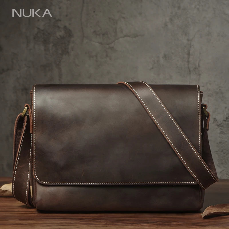 Sac à bandoulière NUKA en cuir véritable pour homme, style rétro, original, en cuir de vache, horizontal, à rabat, pour iPad 11 pouces