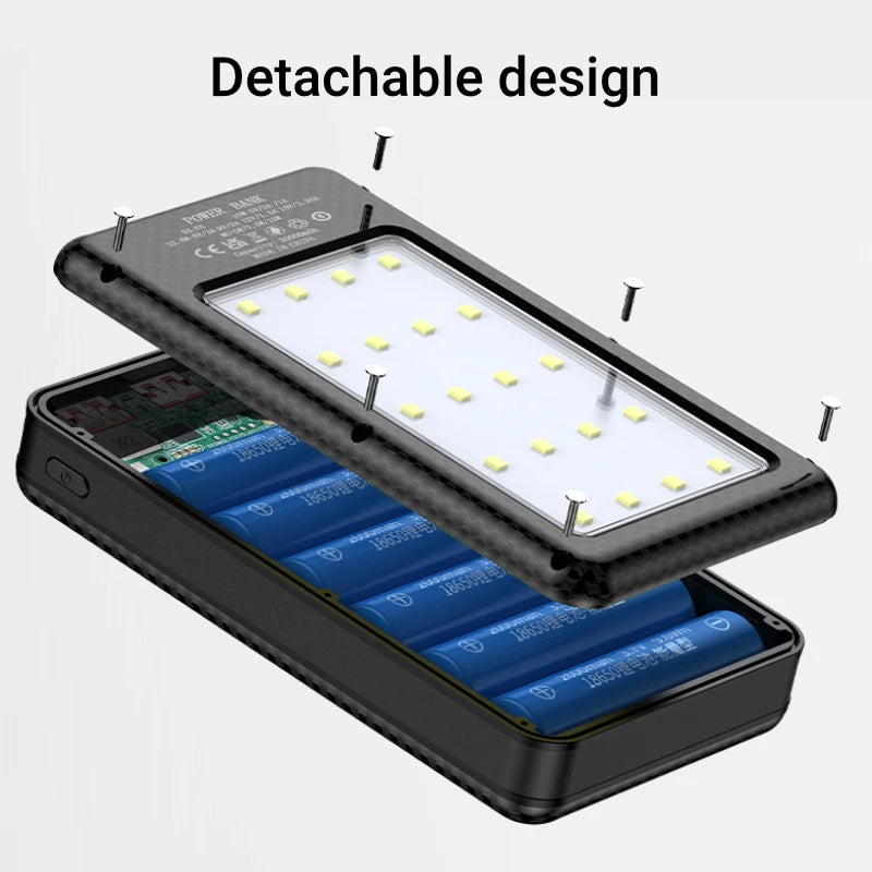 6*18650 Power Bank Battery Box Holder Dual USB Type C Charge Shell With camping lights for iPhone Huawei 18650 Battery Cases