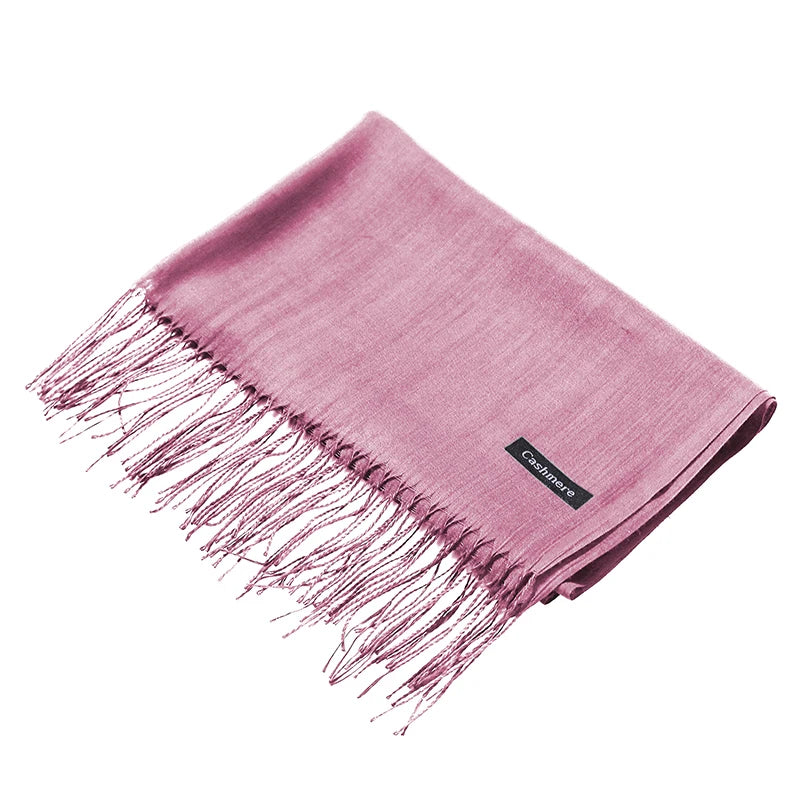 Écharpe tendance pour femme, couleur unie, hijab d'hiver, pompons, long châle, style cachemire, pashmina, bandana