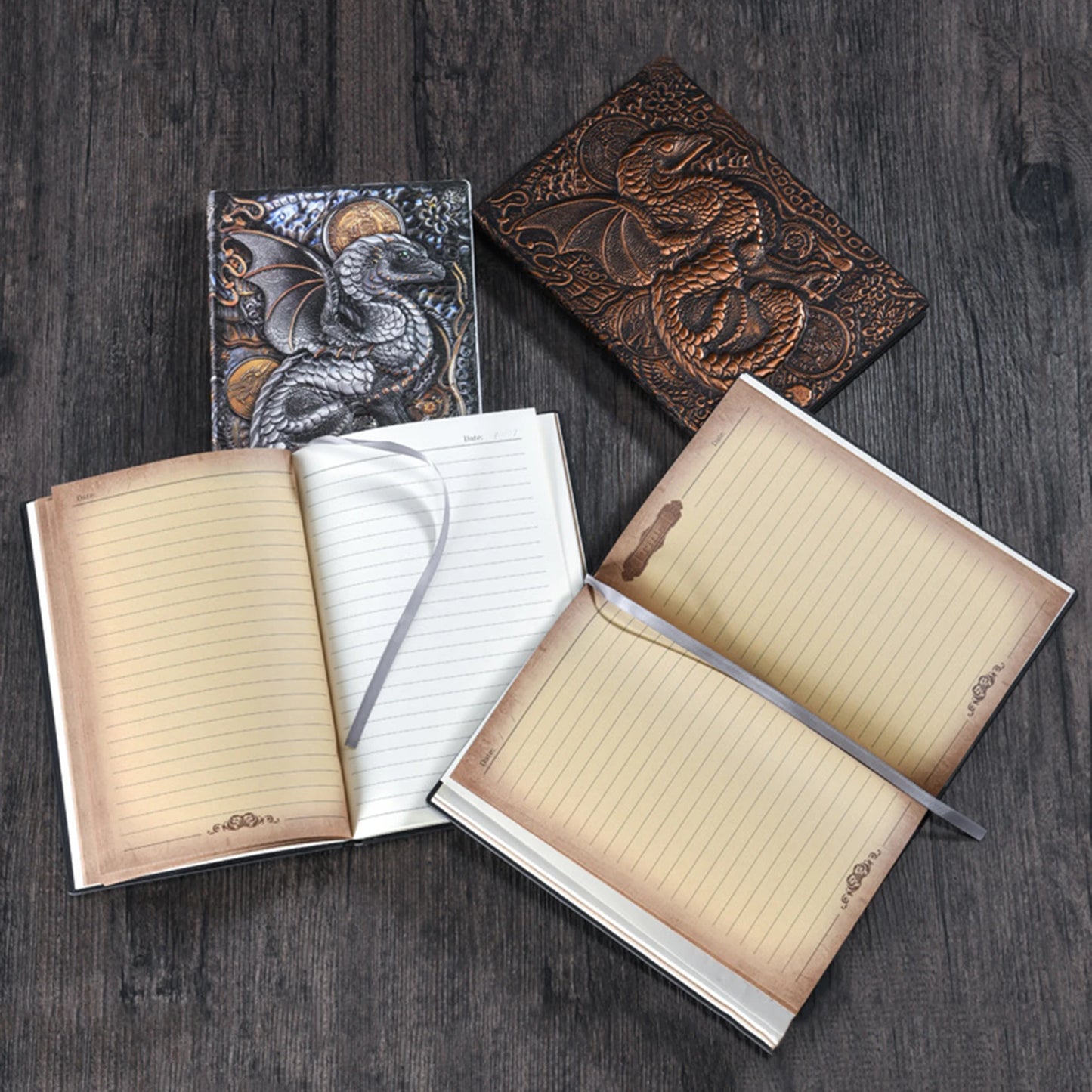 Carnet de notes A5 en relief avec motif dragon volant 3D, fait à la main, couverture en cuir, cadeau pour homme, voyage, pensées, notes, poésie