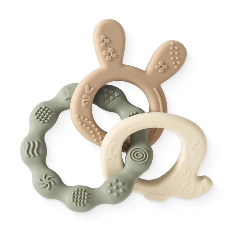 Anneau de dentition en silicone pour bébé, 1 pièce, hochet sans BPA, bracelet de qualité alimentaire, accessoires pour nouveau-né, jouets de dentition en silicone de dessin animé