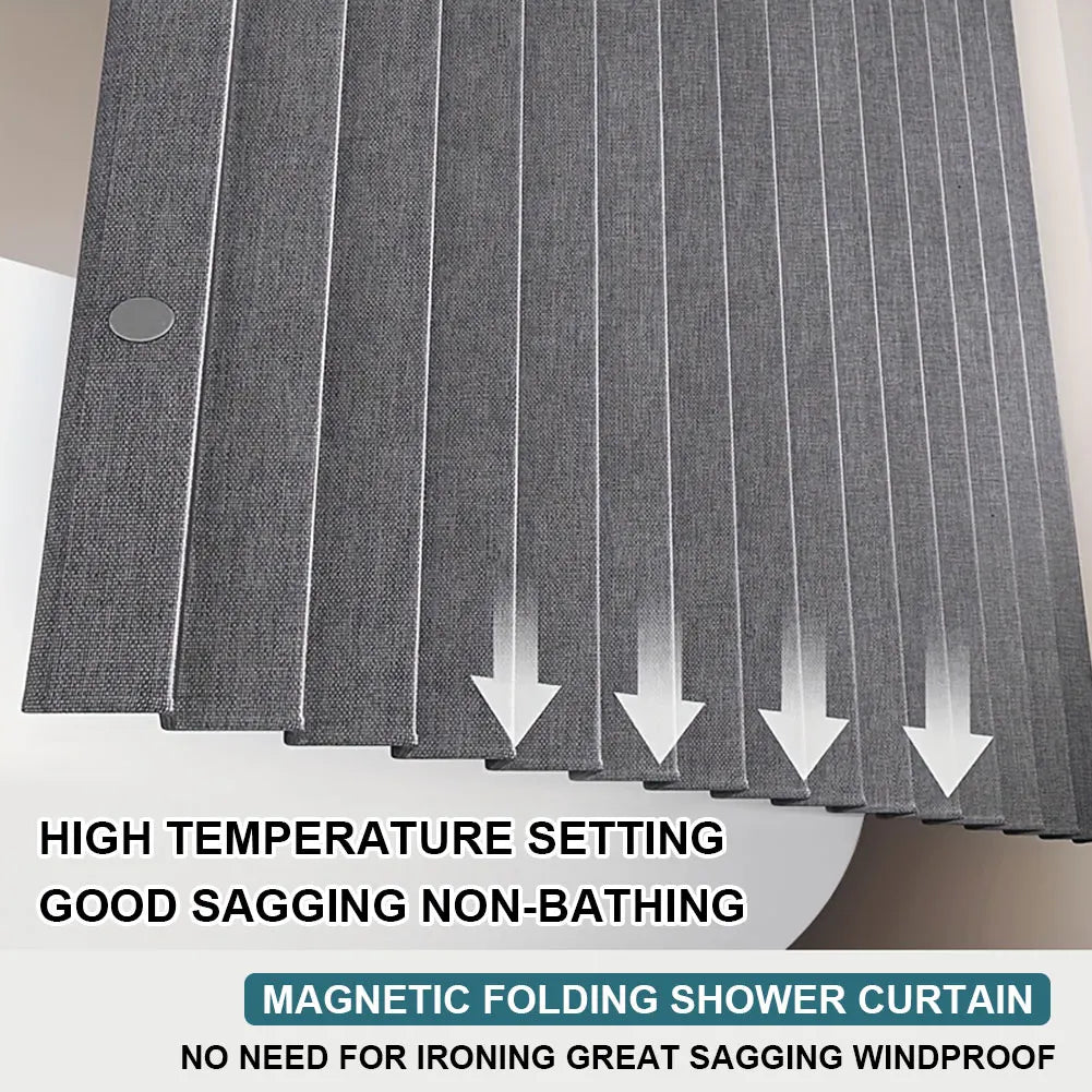 Foldable Magnetic Shower Curtain Waterproof Bath Curtain with 12/14 Hooks Modern Curtain Privacy Bathroom Divider for Bathroom