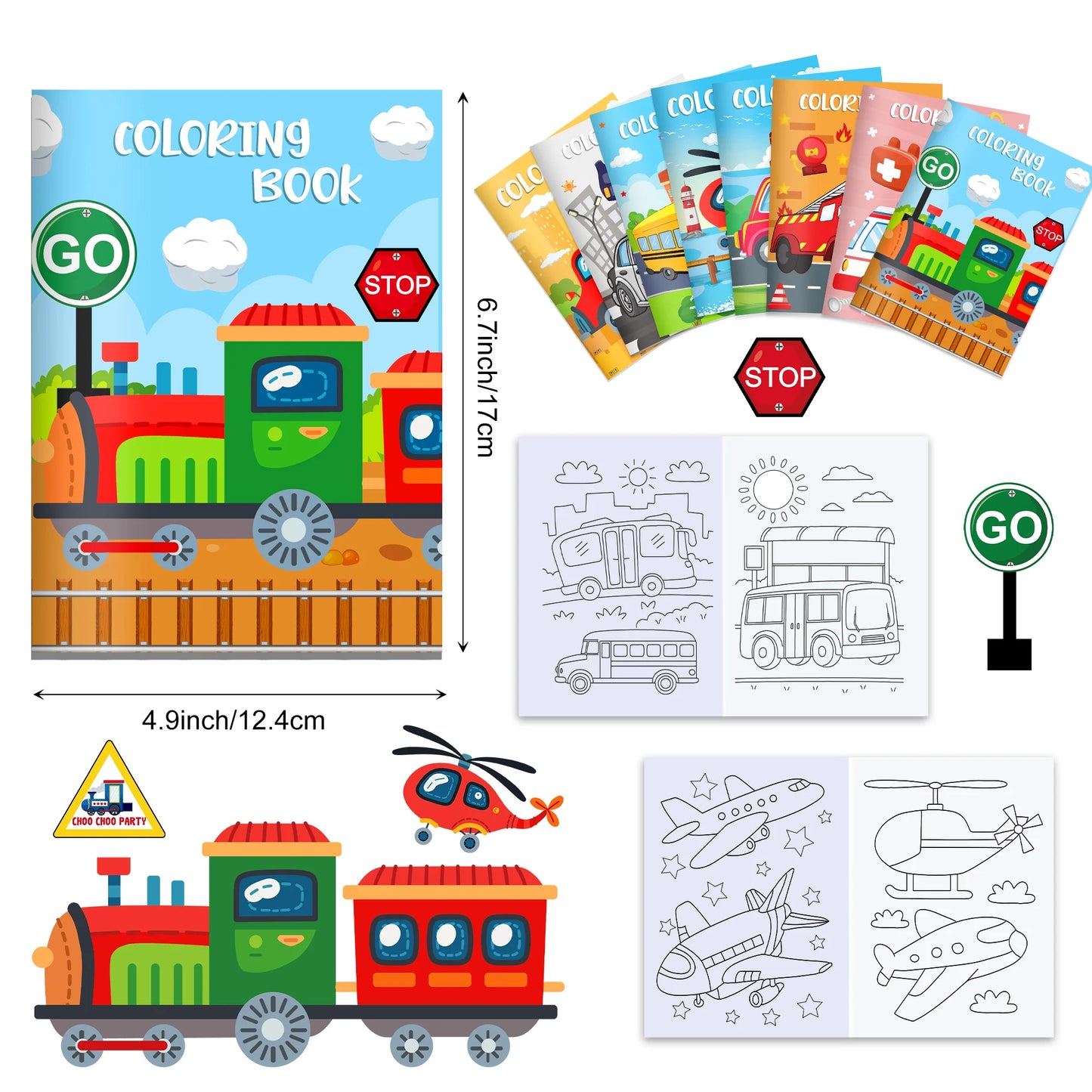 16pcs Vehicle Theme Coloring Books Graffiti Aircraft Fire Truck Pattern DIY Drawing Painting Books For Kids Gifts Party Supplies