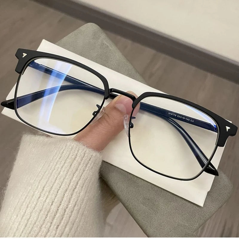 Lunettes anti-lumière bleue pour hommes et femmes, style rétro, demi-monture, optique, vintage, carrées, anti-radiations