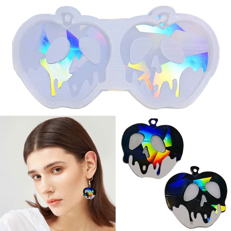 R3MC Light Keychain Pendant Silicone Mold Skull Apples Earrings Mold DIY Ornaments Mould for Birthday Gift