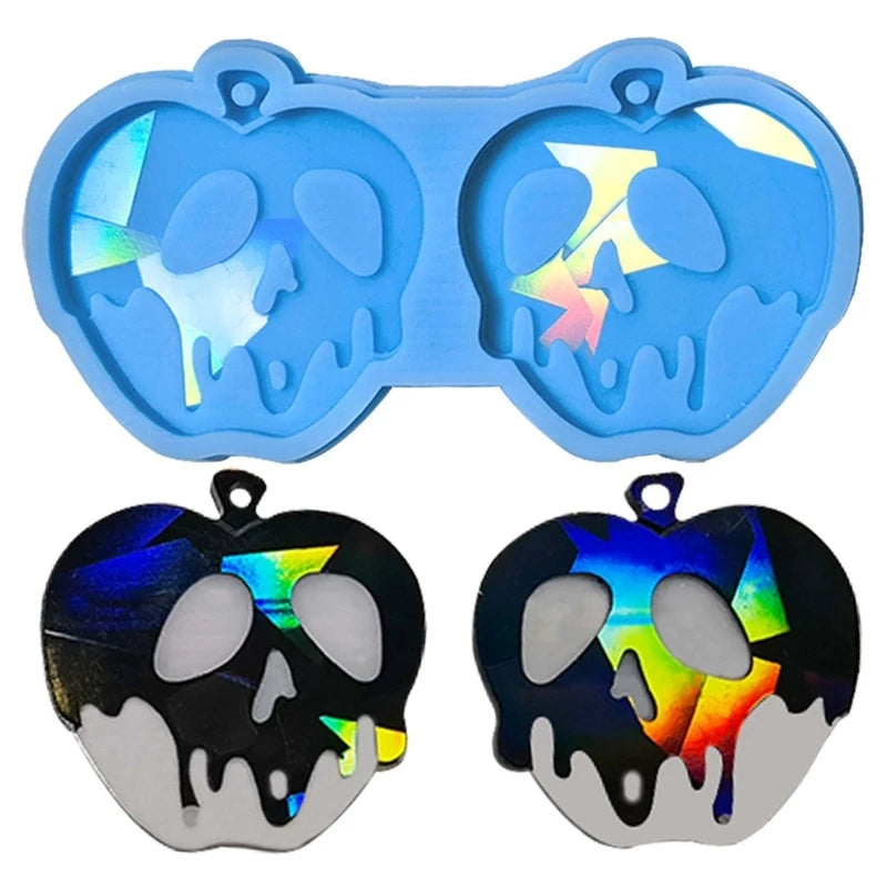 R3MC Light Keychain Pendant Silicone Mold Skull Apples Earrings Mold DIY Ornaments Mould for Birthday Gift