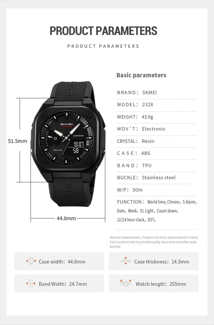 Montre SKMEI 2328 pour homme, accessoire de sport, étanche, réveil, numérique, électronique