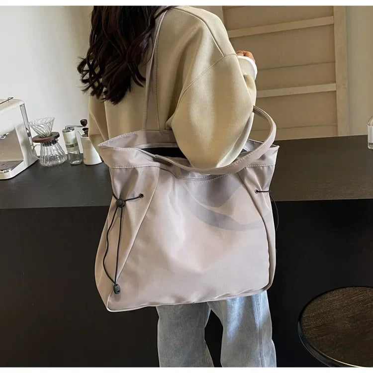 Sac fourre-tout décontracté de grande capacité, sac de voyage simple pour femme, grand sac à bandoulière, sacs à main esthétiques, sac fourre-tout à cordon