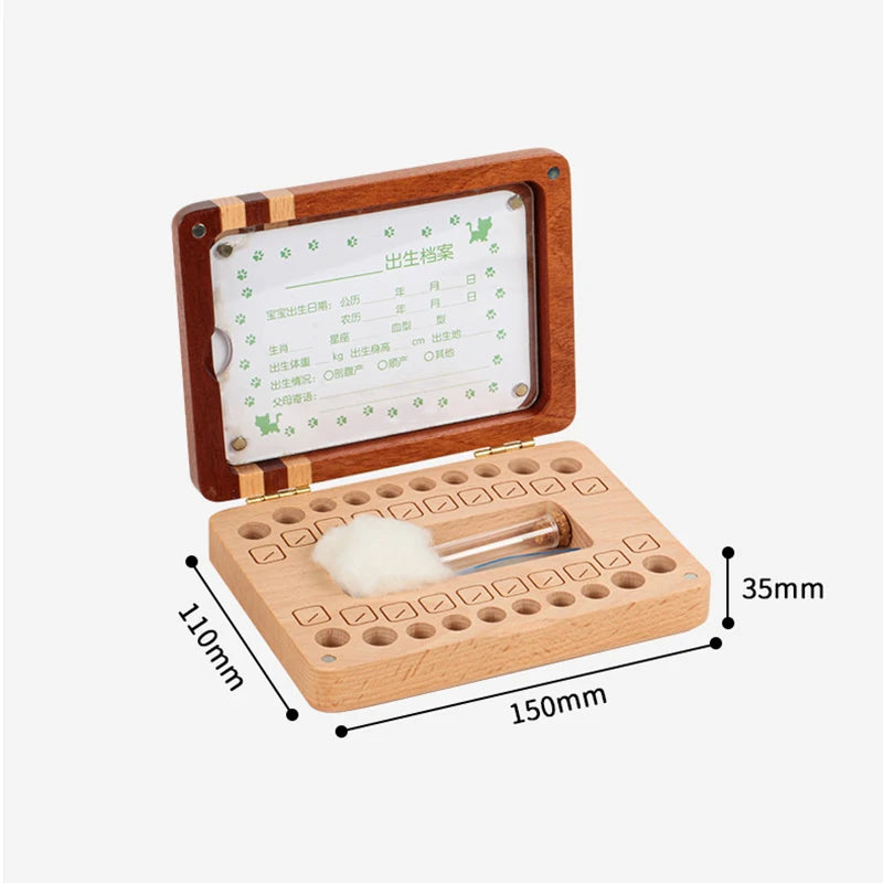 English Japanese Chinese Baby Wood Tooth Box Organizer Umbilica Save Gifts Milk Teeth Storage Box Birthday Baby Souvenir Gifts