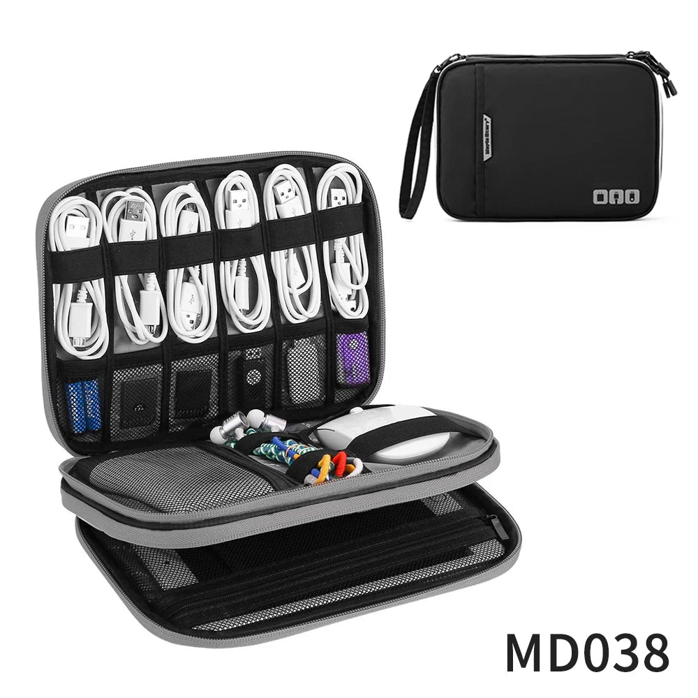 Organiseur électronique, organiseur de câbles de voyage, sac double couche pour accessoires électroniques, pour tablette 7,9", clé USB, cordons, noir