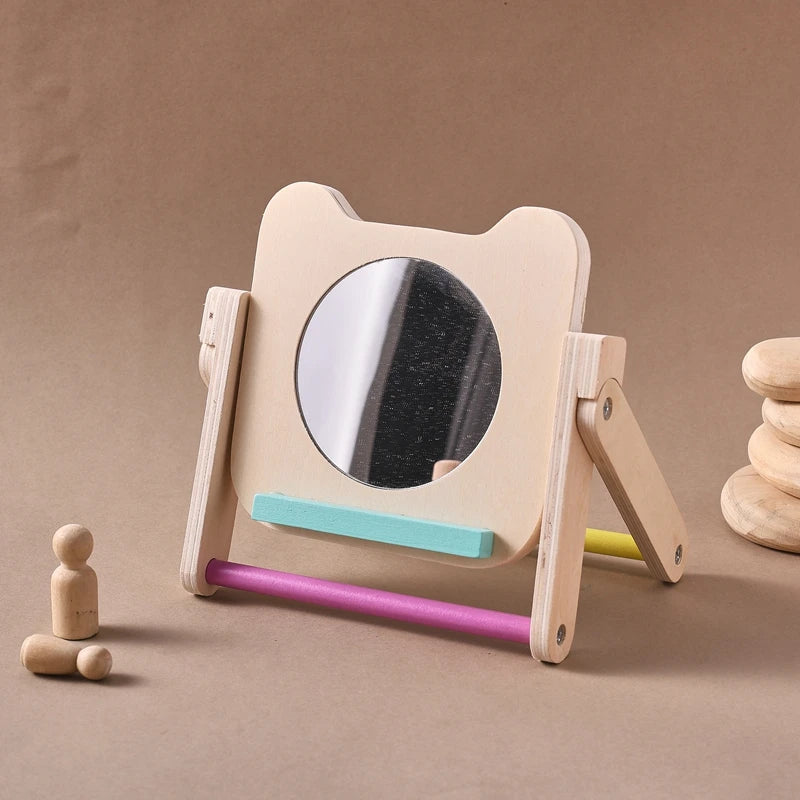 Baby Wooden Montessori Toys Mirror Tummy Time Infant Mirror Black White Contrast Visual Stimulation Sensory Development Toys