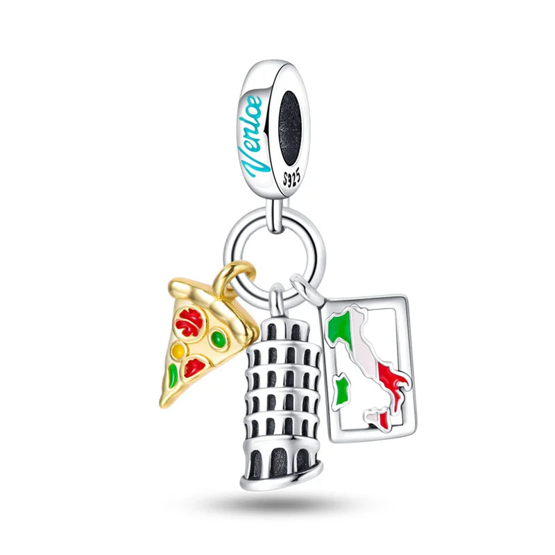 925 Sterling Silver Spots Series Charm Eiffel Tower Egypt Charms Pendant Fit MULA Original Sliver Bracelets DIY Jewelry Gifts