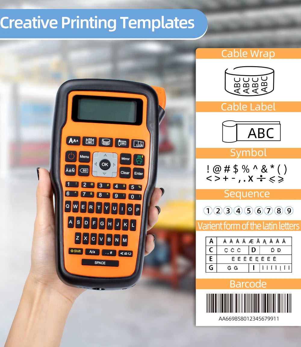 Imprimante portable E1000 Pro, étiqueteuse portable pour travaux d'étiquetage industriel, compatible avec le ruban d'étiquettes Brother TZe-231