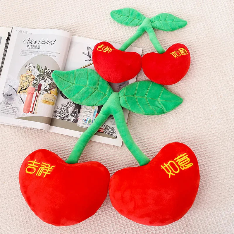 Peluche cerise dessin animé Kawaii, plantes en peluche, nourriture, cerise rouge, coussin, mignon, doux, jouets pour enfants, cadeau, décoration