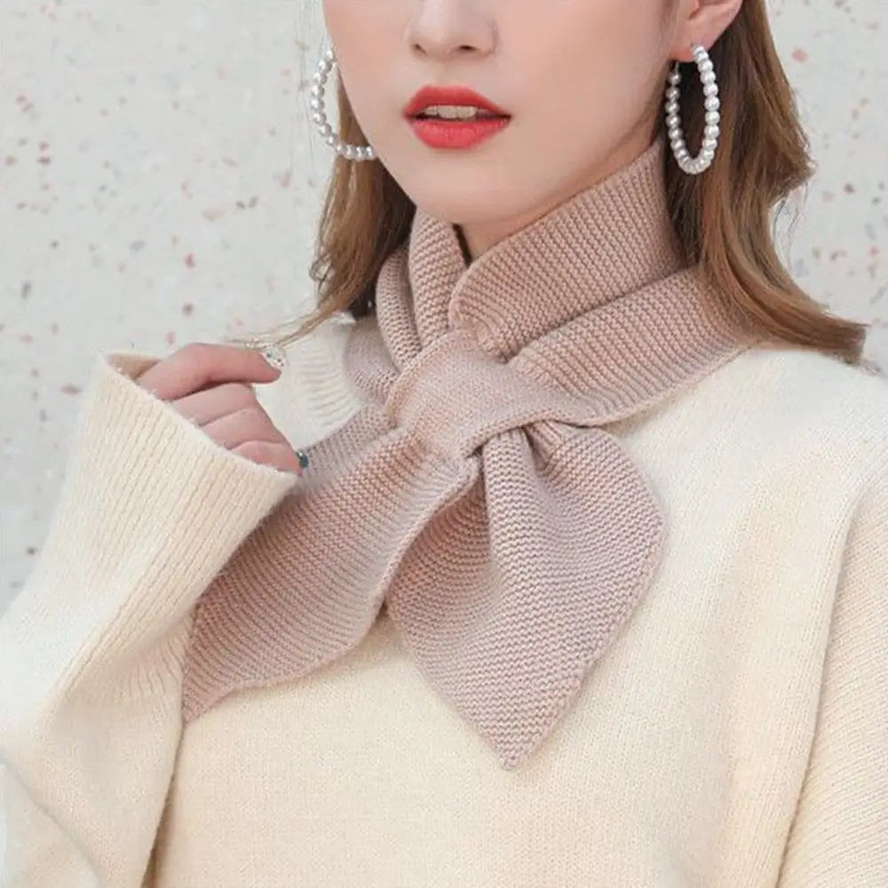 Knitted Cross Scarf Women Warm Casual Turtleneck Neck Warmer Detachable Winter Windproof Sweater Bowtie Scarf