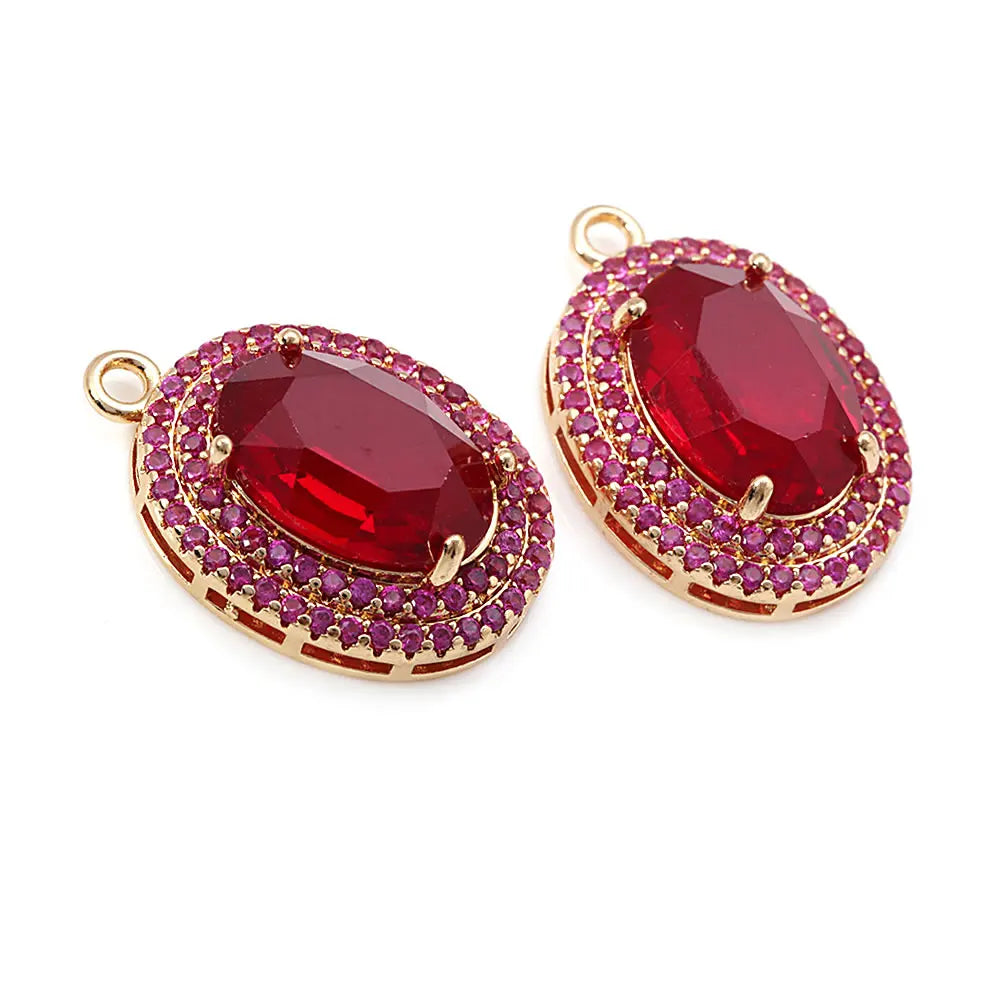 4PCS 18K Gold Color Brass Zircon Glass Oval Charms Pendants Necklace Earrings Diy Jewelry Accessories Rosediy official-website