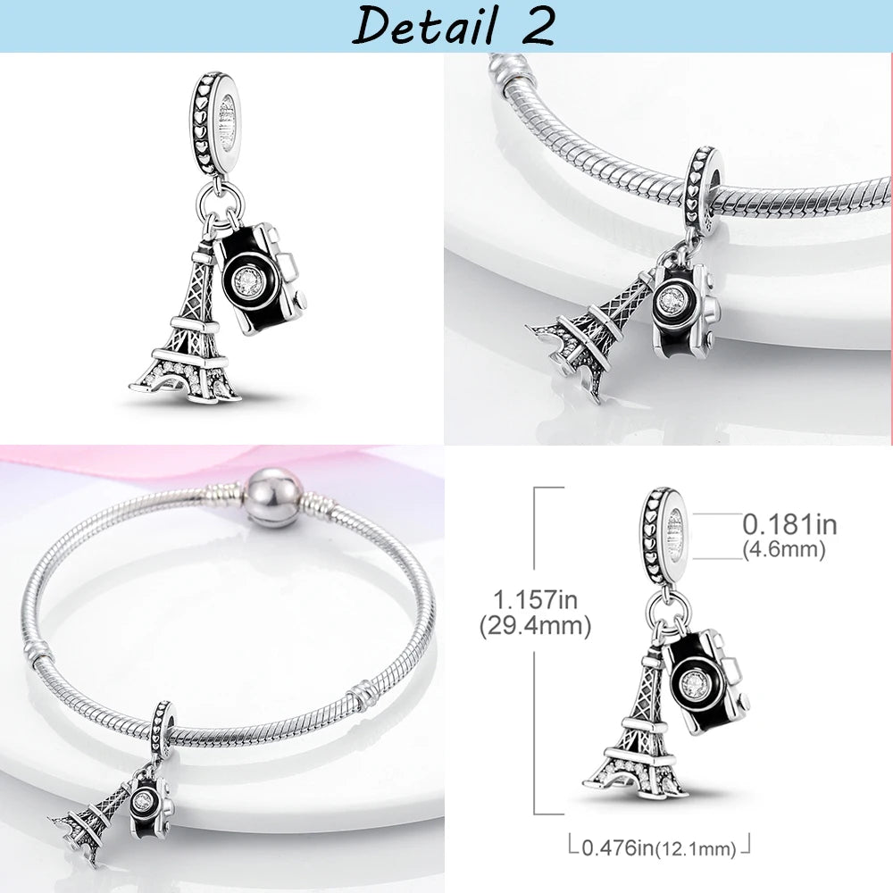 925 Sterling Silver Spots Series Charm Eiffel Tower Egypt Charms Pendant Fit MULA Original Sliver Bracelets DIY Jewelry Gifts