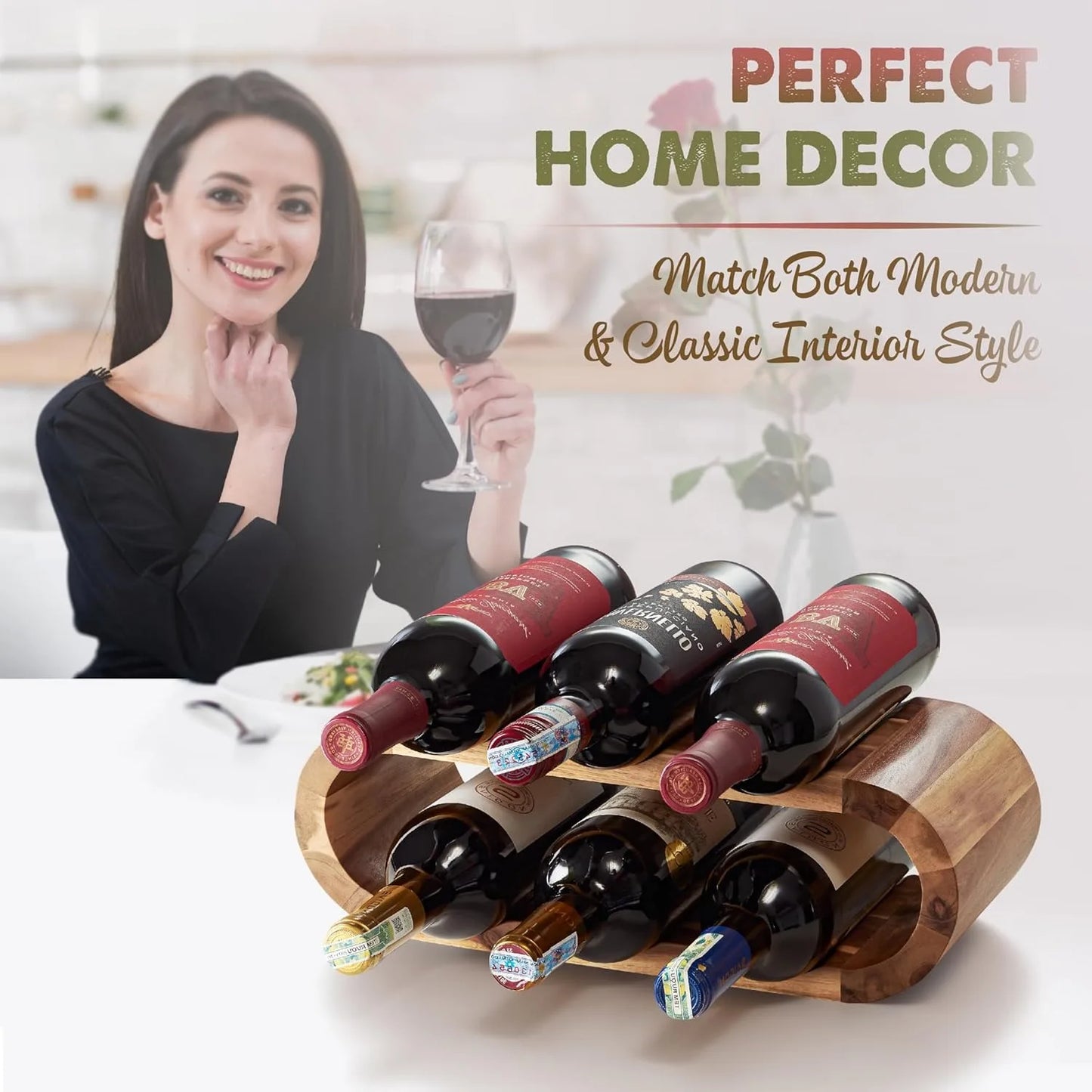 Wooden Wine Rack Wine Cellar Storage Water Bottle Organizer Wine Stand Holder for Bar Party Home Countertop Cabinet Inserts
