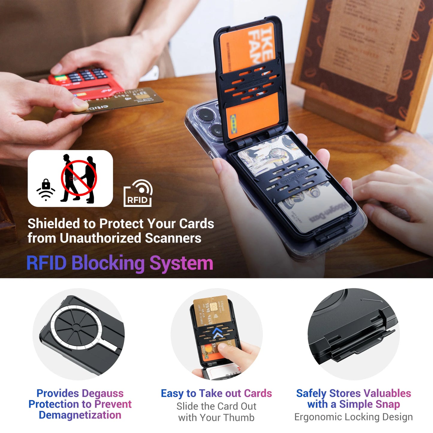 Magnetic Wallet & Card Holder with RFID Blocking Function for iPhone 16 15 14 Pro/ Pro Max/ 13 Pro Max/ 13 12 Pro MagSafe Wallet