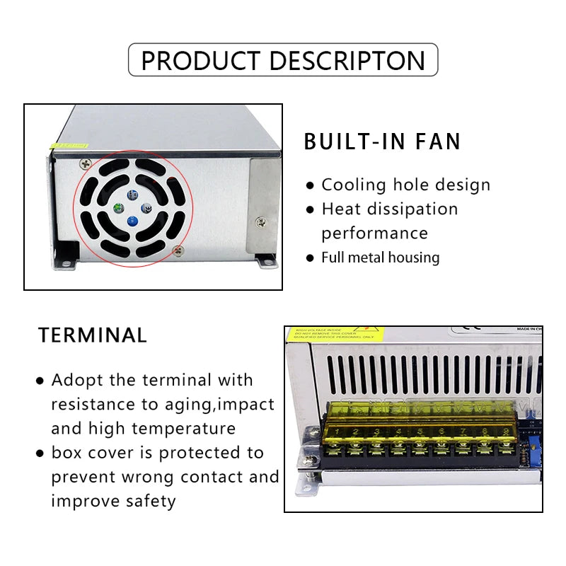 DC48V 720W 800W 1000W 1200W 1500W High Wwitching Power Supply Aluminum Case Fan 110V 220V AC to DC 48V Transformer Converter