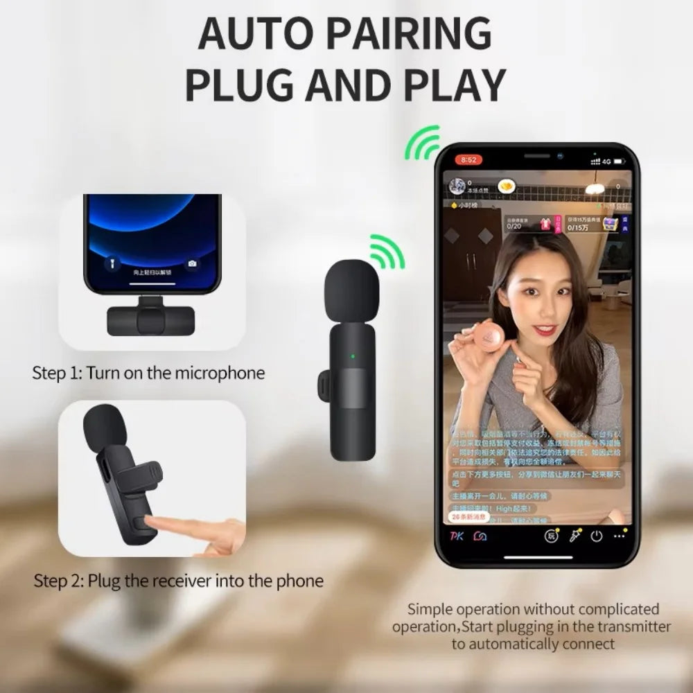 Portable Wireless Lavalier Microphone for Live Streaming/YouTube/TikTok/Facebook Live Noise Reduction Mic For iPhone/Android