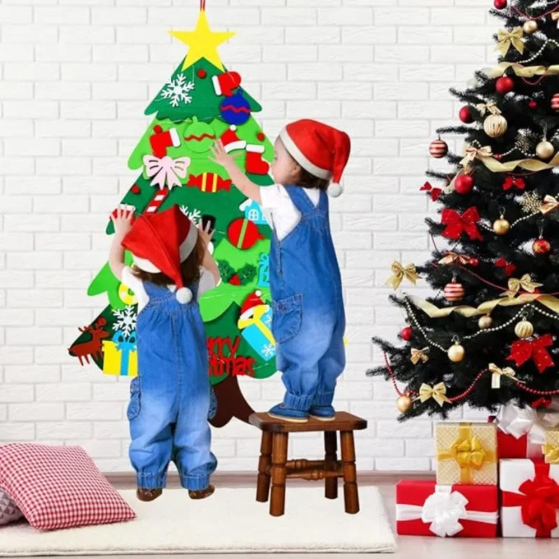 Felt Christmas Tree Gifts for Toddlers Kids with Led String Light, 3.2ft Wall Hanging DIY Xmas Tree 32 Ornaments Home Decoration
