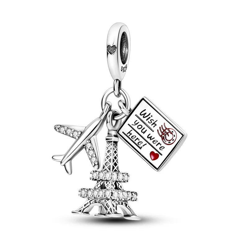925 Sterling Silver Spots Series Charm Eiffel Tower Egypt Charms Pendant Fit MULA Original Sliver Bracelets DIY Jewelry Gifts