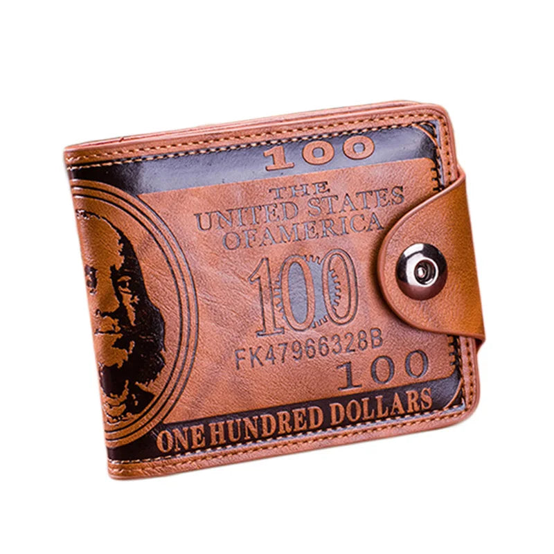 Men's Wallets With 100 US Dollar Pattern Wallet Male Leather Wallet Photo Card Holder Fashion Large Capacity Wallet Purse Bag