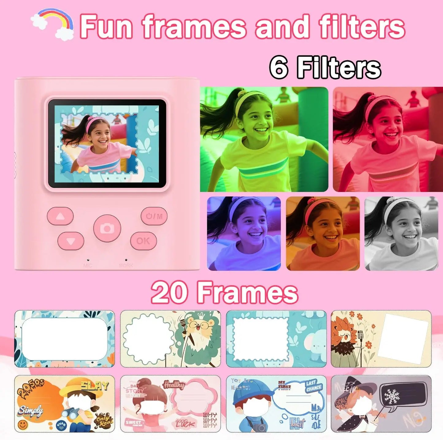 Kids Camera Instant Print HD 1080P 16X Zoom Digital Camera Video Recorder Toy for Girls & Boys Best Christmas Birthday Gfits