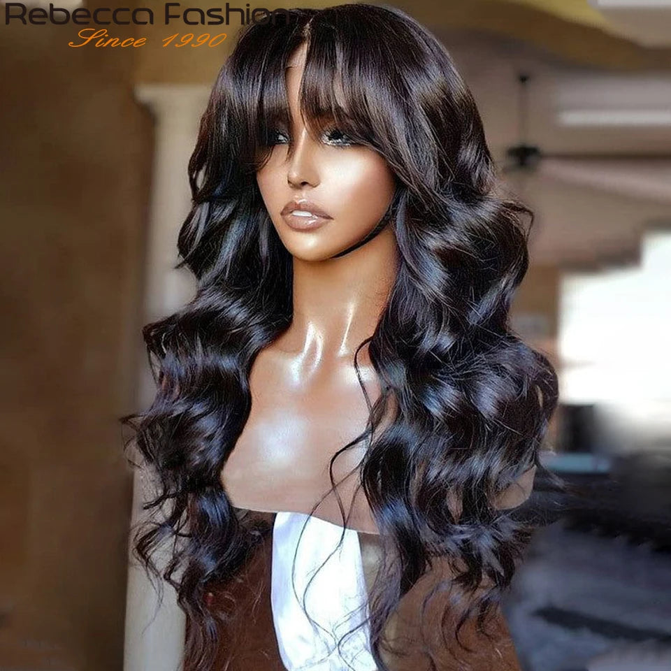 Perruques Rebecca 3x1 Body Wave 100 % cheveux humains avec frange rideau pour femmes, cheveux brésiliens Remy, sans colle, colorées, QVR