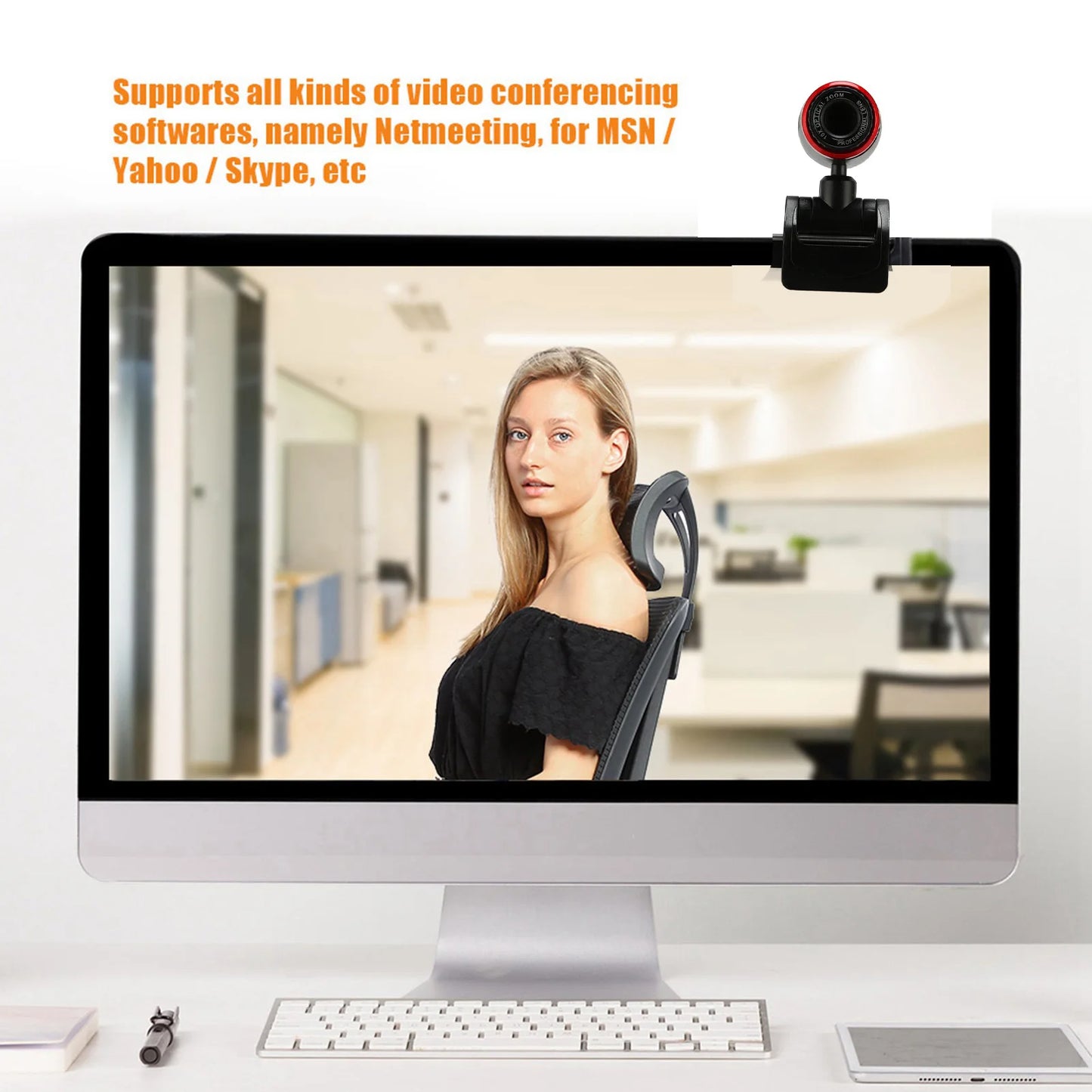 Webcam HD USB 2.0 avec microphone, caméra Web 360 degrés pour ordinateur portable, compatible Skype/MSN