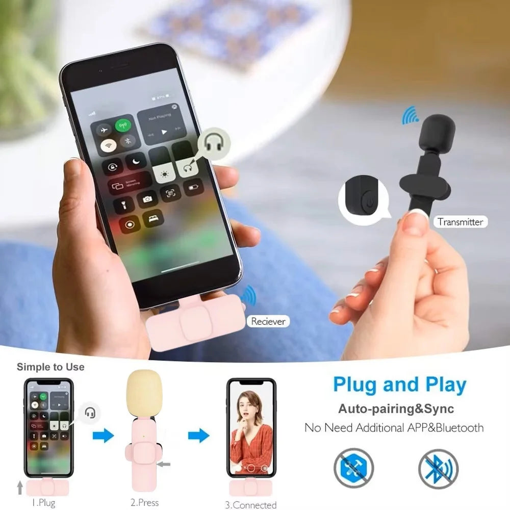 Portable Wireless Lavalier Microphone for Live Streaming/YouTube/TikTok/Facebook Live Noise Reduction Mic For iPhone/Android
