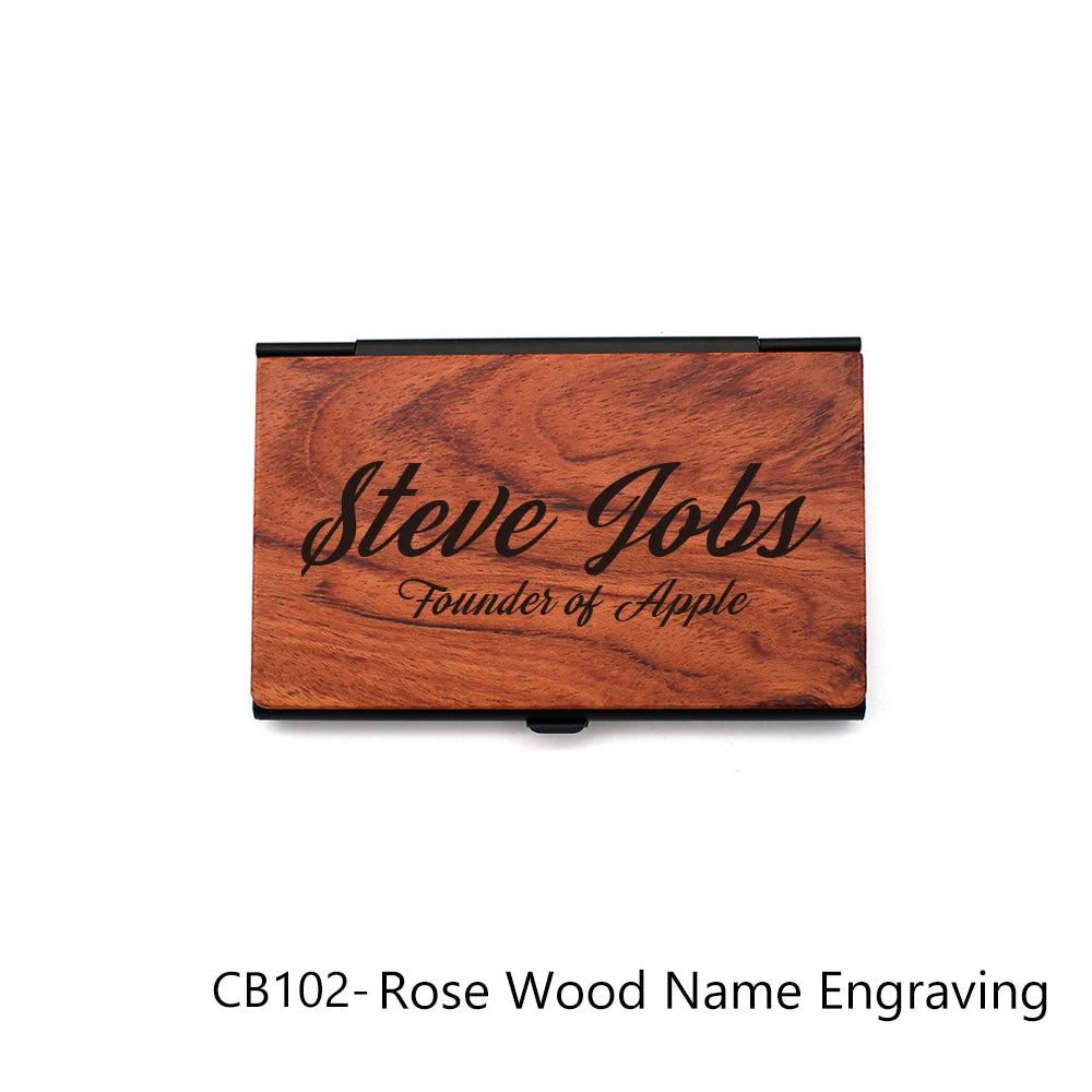 Personalized Wooden Business Card Holder - Custom Logo Wood & Metal Case for Men and Women - Perfect Gift