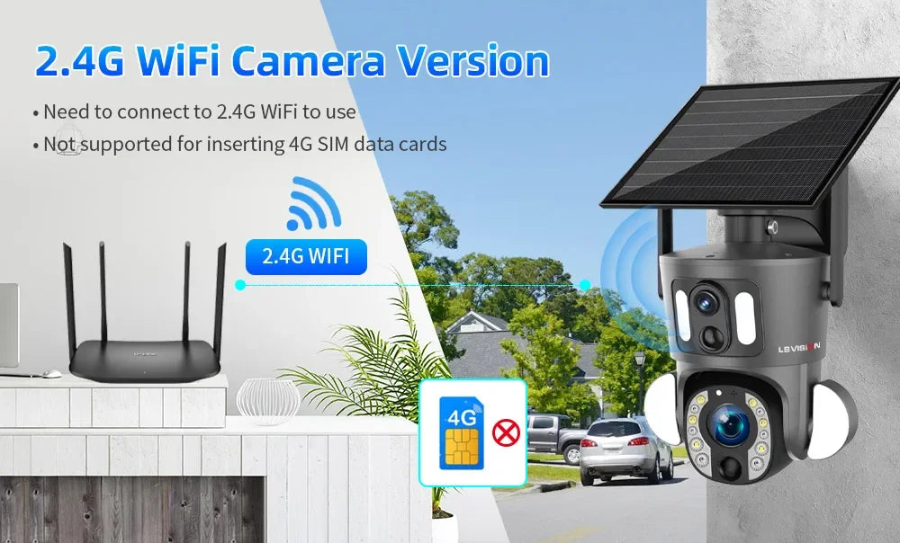 LS VISION 4G Solar Security Camera Outdoor 20X Zoom Dual Screen 8MP WiFi PTZ Dual Lens PIR Detection Auto Tracking Camera UBOX