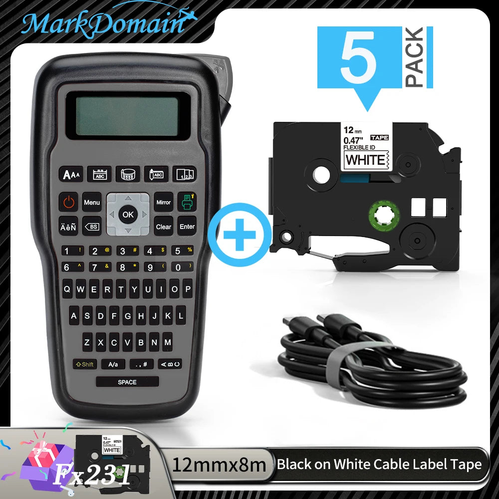 Imprimante portable E1000 Pro, étiqueteuse portable pour travaux d'étiquetage industriel, compatible avec le ruban d'étiquettes Brother TZe-231