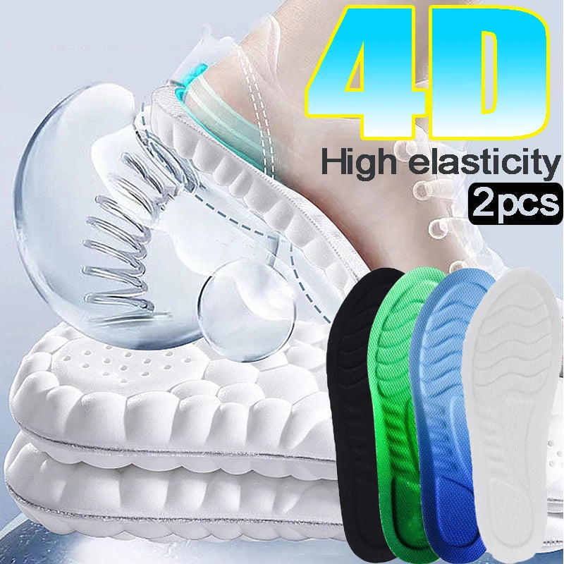 Semelles de sport en mousse 4D, coussinets de chaussures ultra-doux et hautement élastiques, coussin déodorant anti-douleur, soutien de la voûte plantaire, semelles de course à pied