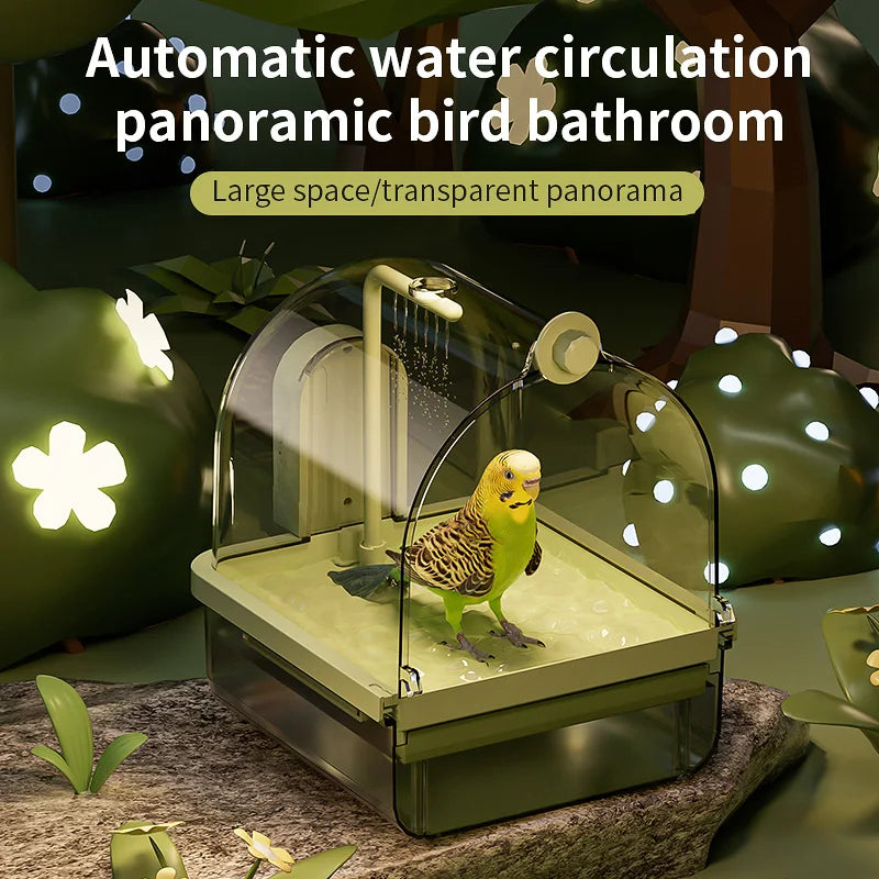 Bain d'oiseaux suspendu transparent, circulation d'eau automatique, douche de bain pour oiseaux, facile à nettoyer, conception peu encombrante, accessoire pour cage à oiseaux