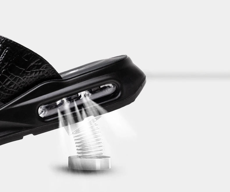 Chaussures d'été pour hommes, sandales en cuir véritable, imprimé crocodile, pantoufles décontractées, tongs à coussin d'air, chaussures de plage cool