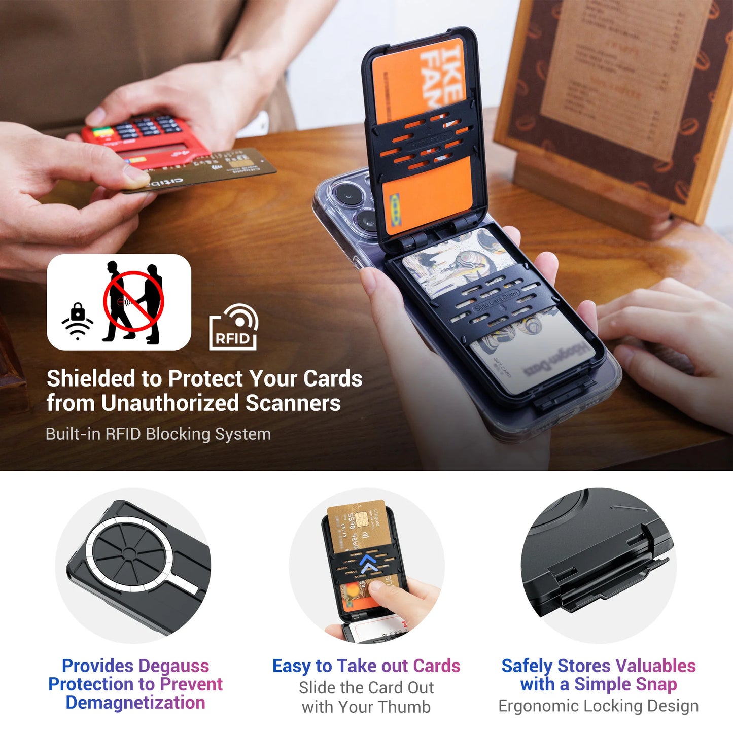 Magnetic Wallet & Card Holder with RFID Blocking Function for iPhone 16 15 14 Pro/ Pro Max/ 13 Pro Max/ 13 12 Pro MagSafe Wallet