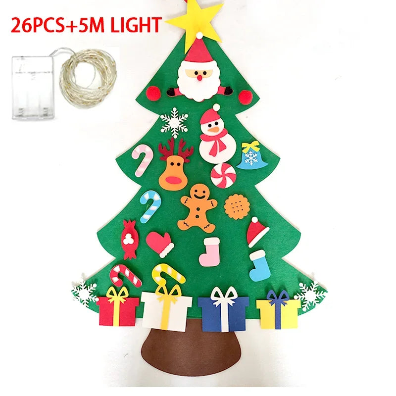Felt Christmas Tree Gifts for Toddlers Kids with Led String Light, 3.2ft Wall Hanging DIY Xmas Tree 32 Ornaments Home Decoration
