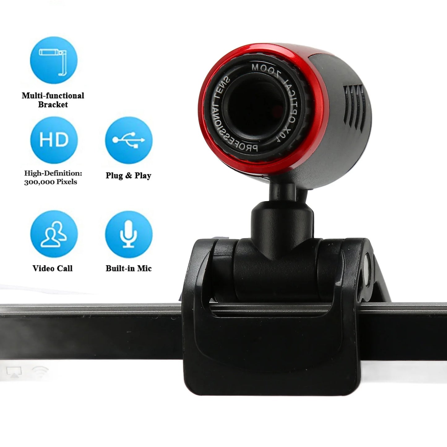 Webcam HD USB 2.0 avec microphone, caméra Web 360 degrés pour ordinateur portable, compatible Skype/MSN