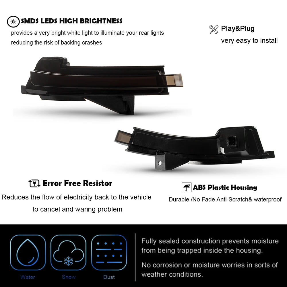 For Ford Mustang 2015-2021 Side Rear View Mirror LED Side Marker Turn Signal Repeat Blinker Lights Parking Dynamic Amber Lamp