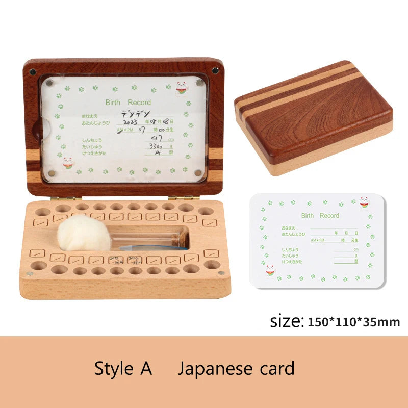 English Japanese Chinese Baby Wood Tooth Box Organizer Umbilica Save Gifts Milk Teeth Storage Box Birthday Baby Souvenir Gifts