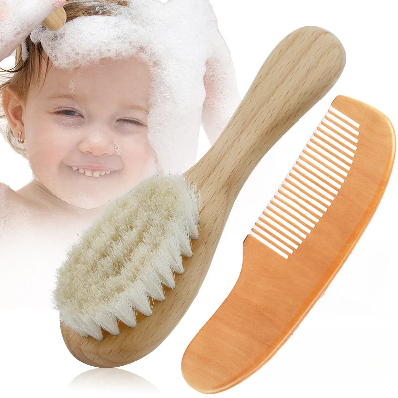 Brosse à cheveux en laine et bois pour nouveau-né, peigne pour bébé, masseur de tête portable, brosse de bain pour cheveux, nouveau